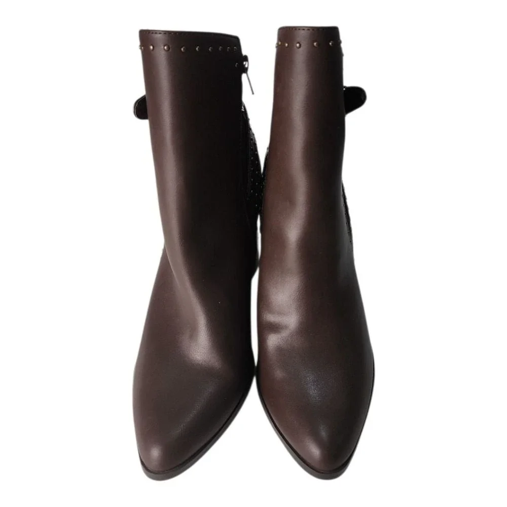 Orly Ankle Boot Women 10W Brown Studded Buckle Edgy Chic 00216712